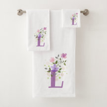Badhanddoekenset met initiële letter L en bloemmot