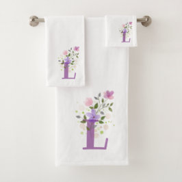 Badhanddoekenset met initiële letter L en bloemmot Bad Handdoek