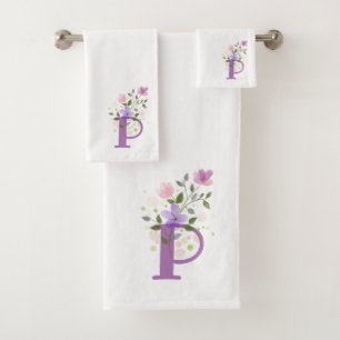 Badhanddoekenset met initiële letter P en bloemmot Bad Handdoek