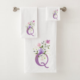 Badhanddoekenset met initiële letter Q en bloemmot Bad Handdoek