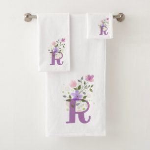 Badhanddoekenset met initiële letter R en bloemmot Bad Handdoek