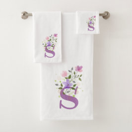 Badhanddoekenset met initiële letter S en bloemmot Bad Handdoek