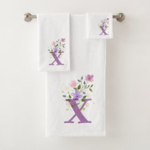 Badhanddoekenset met initiële letter X plus bloemm