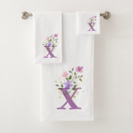 Badhanddoekenset met initiële letter X plus bloemm Bad Handdoek