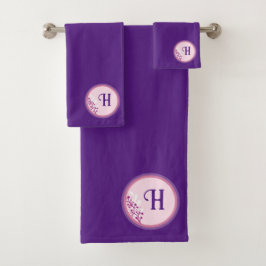Badhanddoekenset - Voeg uw initiaal toe - Paars Bad Handdoek