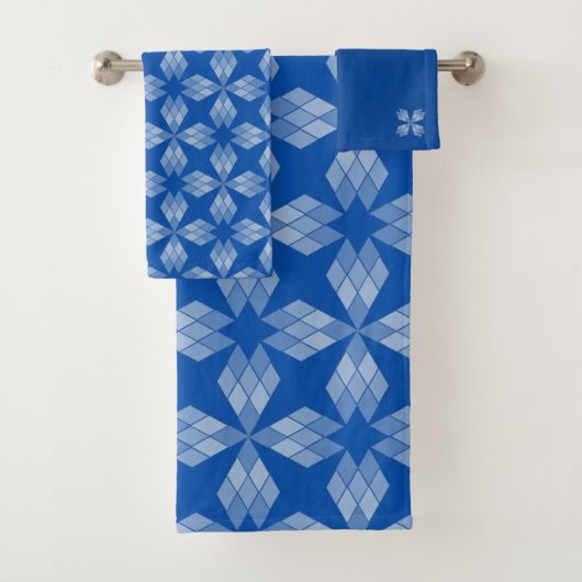Badhanddoekset - Diamond Petals op Blauw Bad Handdoek (Insitu)