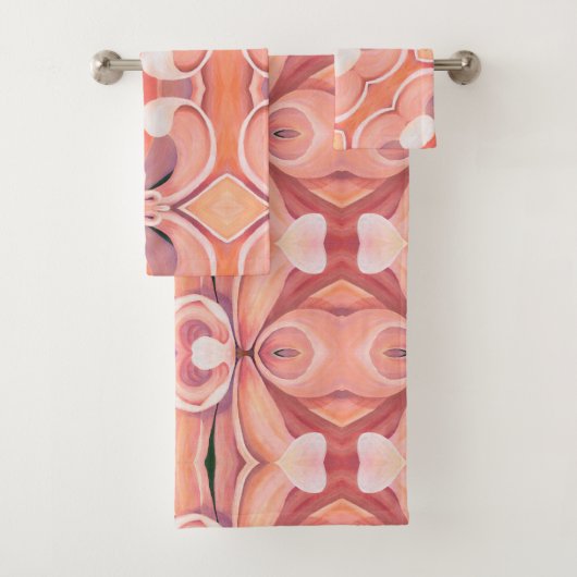Badhanddoekset Perzik Dahlia Abstract Bad Handdoek (Insitu)