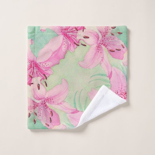 Badhanddoekset - roze Waterverf lelies Bad Handdoek (Wasdoekje)