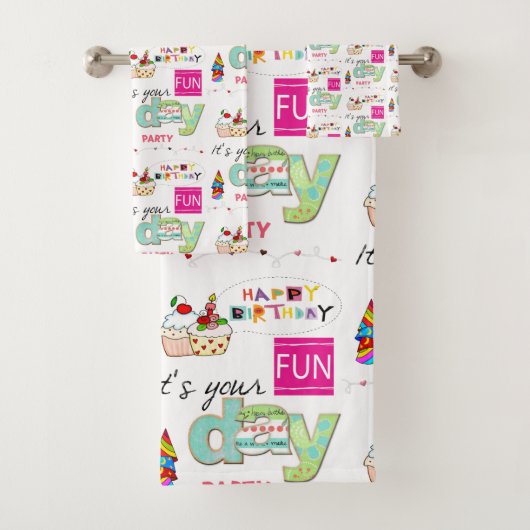 Badhanddoeksets, Happy Birthday FUN Cupcake Bad Handdoek (Insitu)