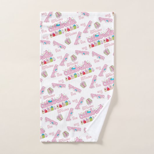 Badhanddoeksets, Happy Birthday Vieren Roze Bad Handdoek (Handdoek)