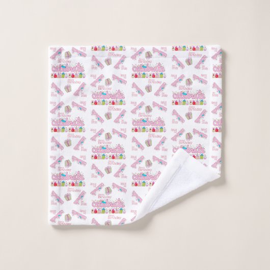 Badhanddoeksets, Happy Birthday Vieren Roze Bad Handdoek (Wasdoekje)