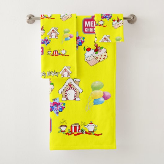 Badhanddoeksets, Happy Birthday Vrolijk kerstfeest Bad Handdoek (Insitu)
