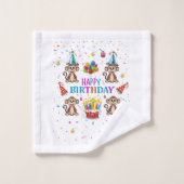 Badhandelsdoeken sets, Happy Birthday Monkey Cupca Bad Handdoek (Wasdoekje)