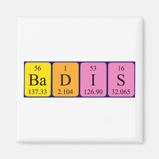 Badis periodieke tabelnaam magnet (Voorkant)