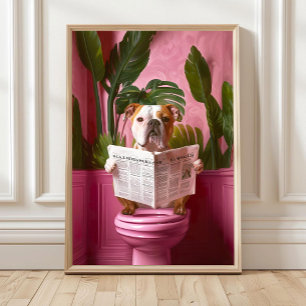 Badkamer Amerikaanse Bulldog Lezend op Toilet Prin Poster