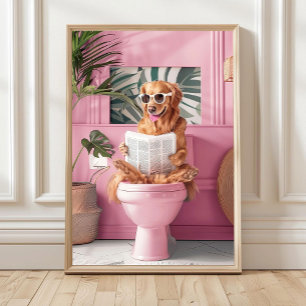 Badkamer Goudkleurige Retriever Lezend op Toilet P Poster