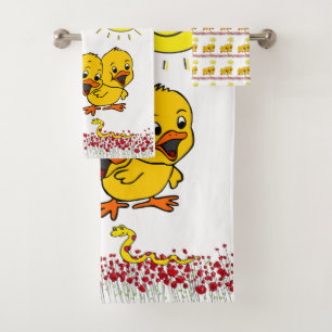 Badkamer handdoek geel kuikens Snake Rozen Floral