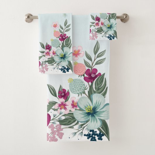 Badkamer handdoek set tropische bloemen op Blue Om (Insitu)
