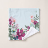 Badkamer handdoek set tropische bloemen op Blue Om (Wasdoekje)