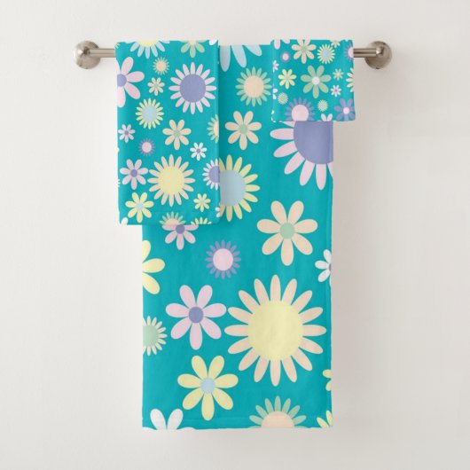 Badkamer Handdoek Sets Blauw Bloemmotief (Insitu)