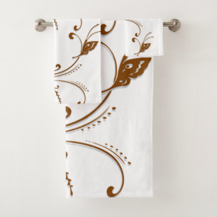 Badkamer handdoek sets bruin bloemig