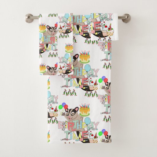 Badkamer handdoek sets Happy Birthday Possum taart (Insitu)