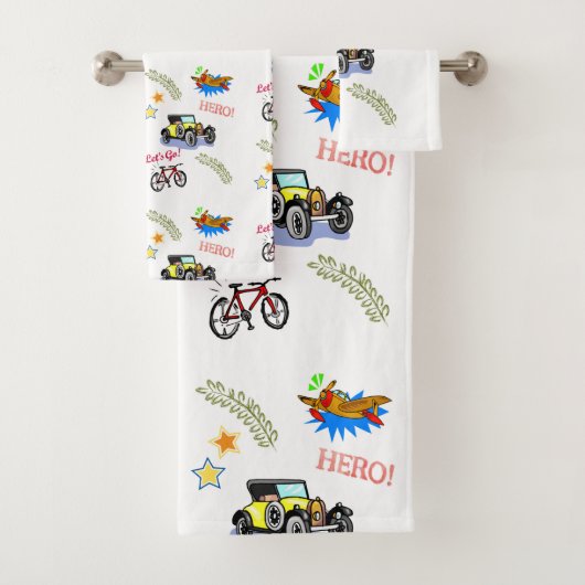 Badkamer handdoek sets held fiets auto vliegtuig (Insitu)