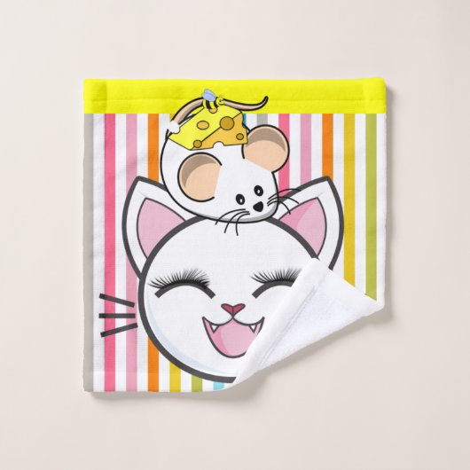 Badkamer Handdoek Sets Kat Muis Kaas Streep (Wasdoekje)