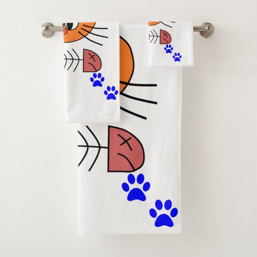 Badkamer Handdoek Sets Kat Vis Botten Blauwe Pootj (Insitu)