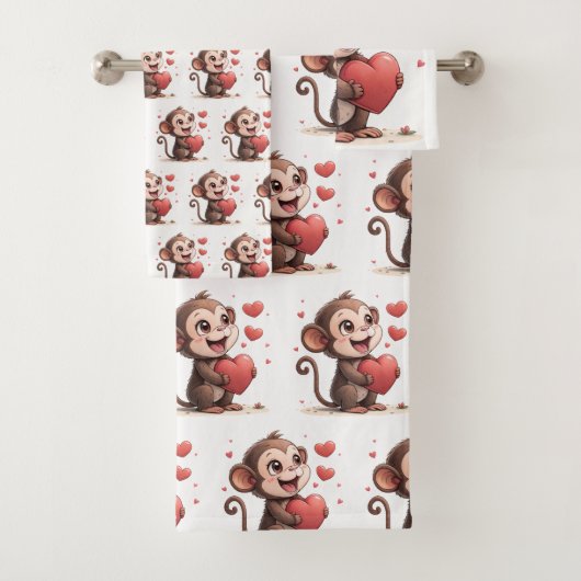 Badkamer Handdoek Sets Valentijns Aap Rode Hart (Insitu)