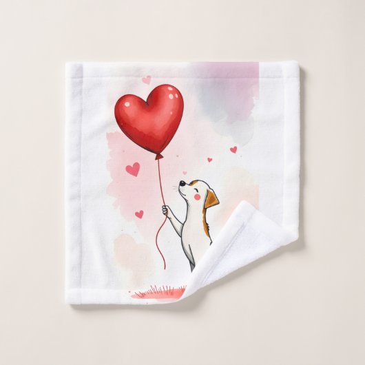 Badkamer Handdoek Sets Valentijnsdag Hond Rode Har (Wasdoekje)