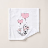 Badkamer Handdoek Sets Valentijnsdag Kat Roze Hart (Wasdoekje)