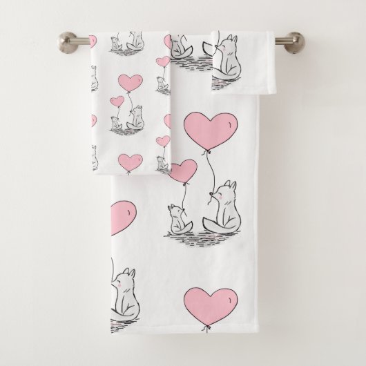 Badkamer Handdoek Sets Valentijnsdag Vossen Roze H (Insitu)