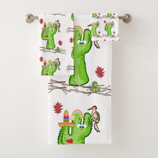 Badkamer handdoek sets vogel cactus (Insitu)
