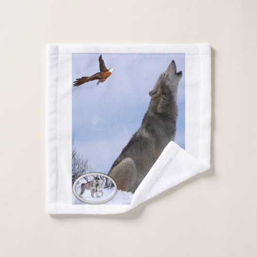Badkamer handdoek sets wolven (Wasdoekje)