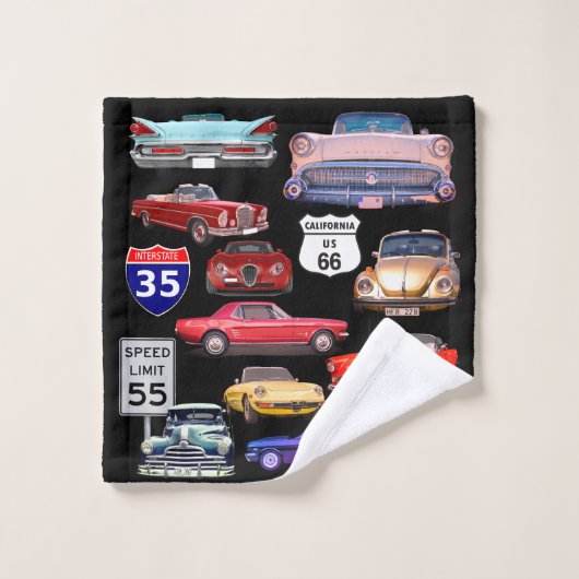 Badkamer Handdoeken Set met Oude Auto's (Wasdoekje)