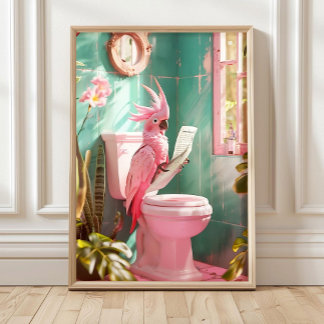 Badkamer Kaketoe op Toilet Print, Badkamer Decorat Poster