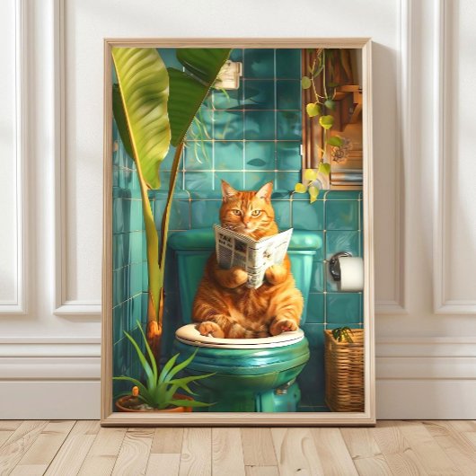 Badkamer Oranje Tabbykat Print, Grappige Tabbykat Poster
