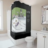 Badkamer wastafel witte kat douchegordijn (In situ)
