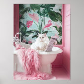 Badkamer Witte Kat in Badkuip Print, Grappige Post Poster (Voorkant)