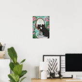 Badkamer Zwarte Kat in Spiegel Print, Grappige Jap Poster (Thuiskantoor)