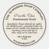 Badkamerbommen in beige linnen papiersoort cosmeti ronde sticker (Voorkant)