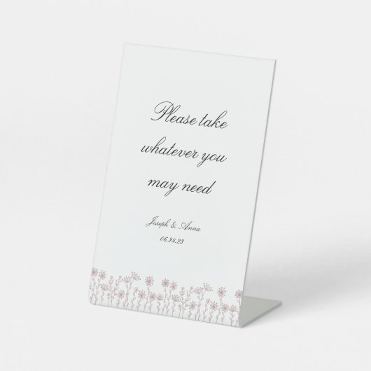 Badkamerbordje in Roze Blush Bloemen Reclamebord Met Voetstuk (Voorkant)