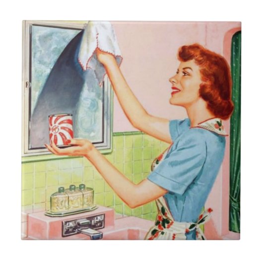  badkamerdame retro tegeltje (Voorkant)