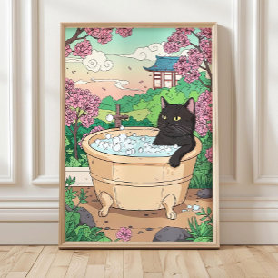 Badkamerkat in badkuip Muur Kunst, Grappige Poster