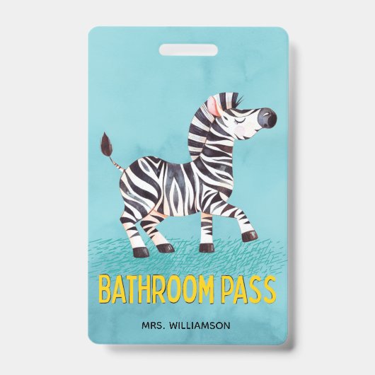 Badkamerpas Cute Zebra Leraren School Badge (Voorzijde)