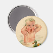 Badkuip Baby en eend  Retromagneet Magneet (Voorkant / Achterkant)