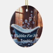 Badkuip met bubbels, Schattigee, grappige Cartoon Keramisch Ornament (Rechts)