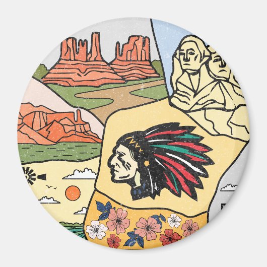 Badlands Mt Rushmore Black Hills South Dakota Map Magneet (Voorkant)