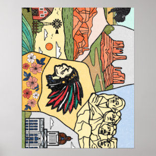 Badlands Mt Rushmore Black Hills South Dakota Map Poster